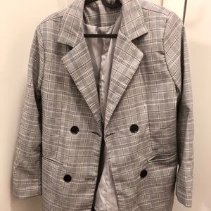 Grey Plaid Blazer Jacket